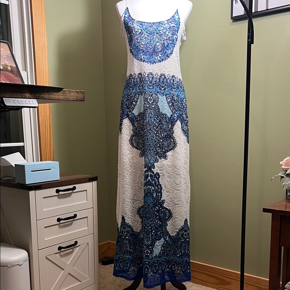 Venus Lace Blue and White Maxi Dress